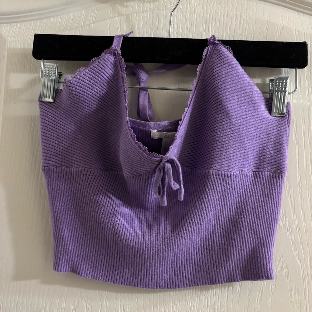 Full Tilt Purple Ribbed Crop Top